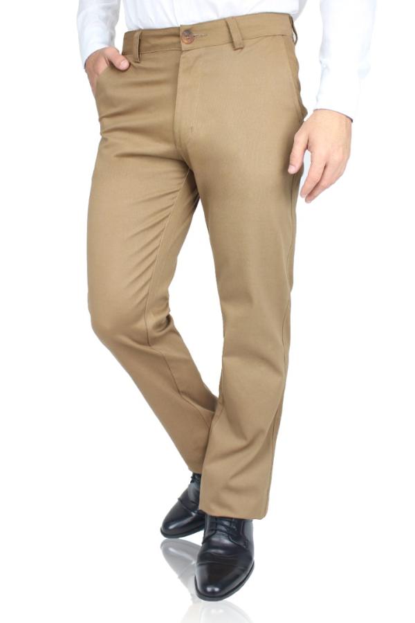 Pantalón Color Camel Stretch De Algodón Regular Fit Para Caballero